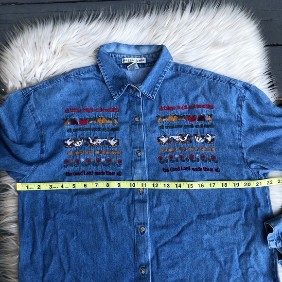 Vintage Maggie & Max Embroidered Chambray Denim Farmhouse Button Down Shirt XL - Picture 7 of 8
